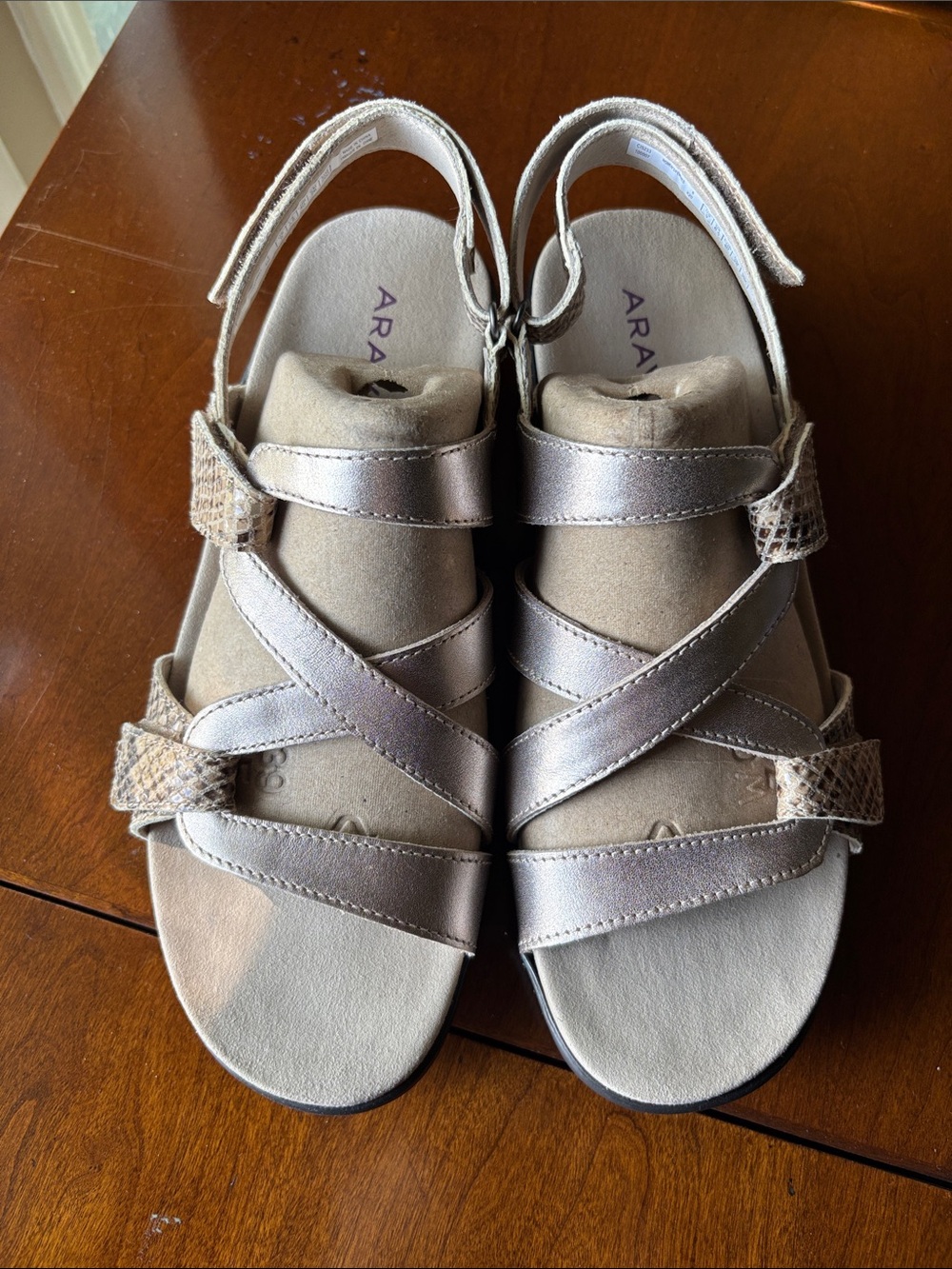 Aravon Metallic Snakeskin Strap Sandals
